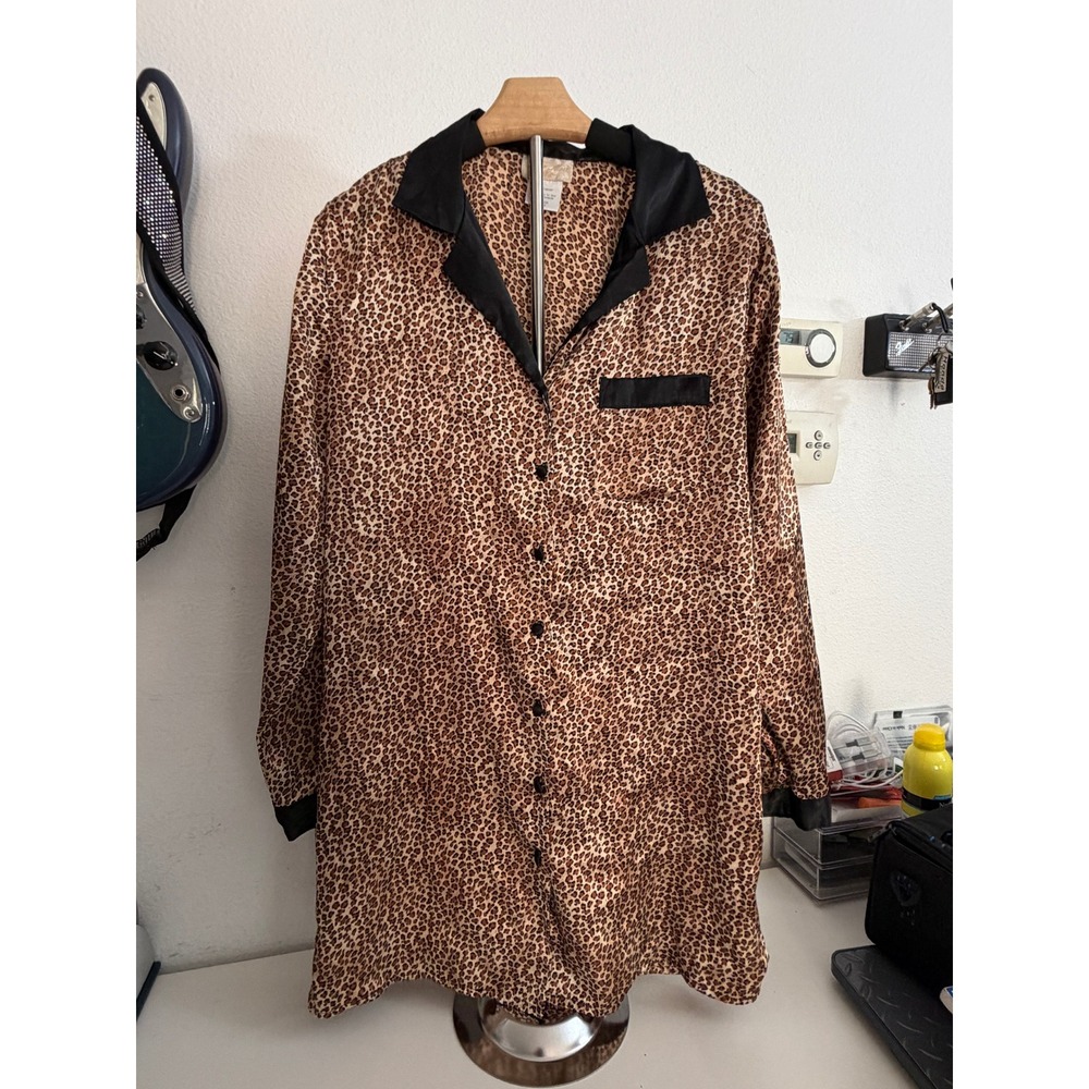 Inner Most Leopard Print Satin Nightshirt Womens Medium Brown Cheetah Sleepwear